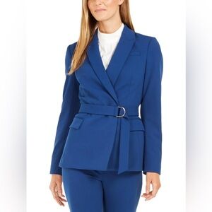 Calvin Klein Women’s Belted Peak-Lapel Blazer Mallard Blue Size 16W NWT